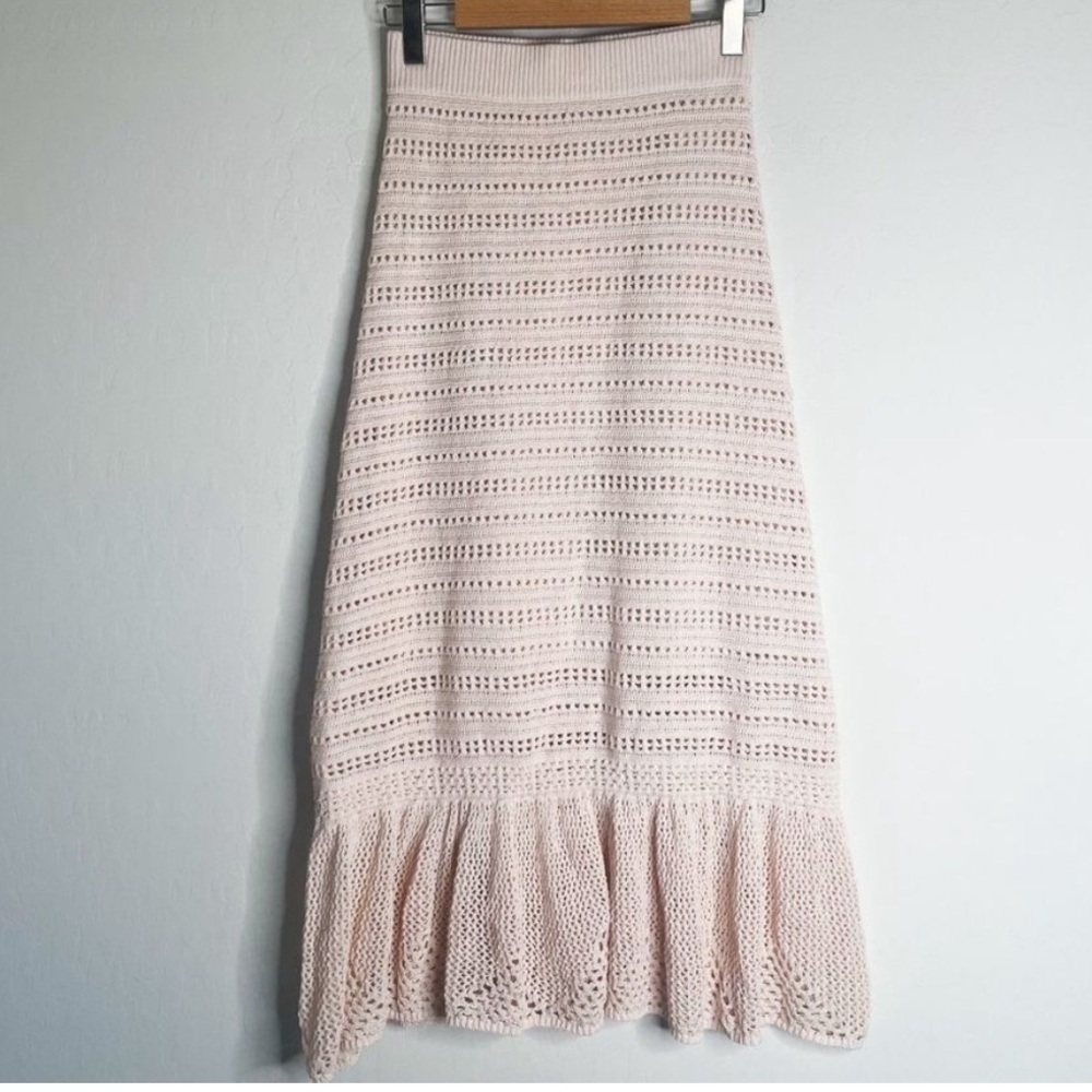 A.L.C. Amaya Skirt Open Weave Crochet Flounce Ruffle Hem Midi Skirt, Size Small - Picture 7 of 7